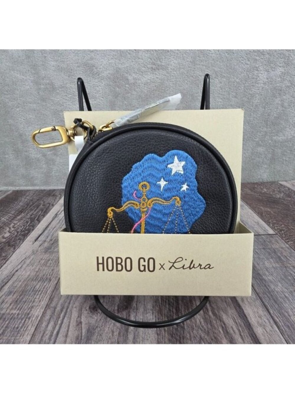 HOBO Revolve Pouch Go Clip Libra Black Leather Colorful Embroidered Zodiac New